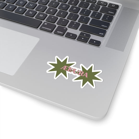 Aeloura Kiss-Cut Starburst Sticker — Olive Green & Pink Laptop Decal